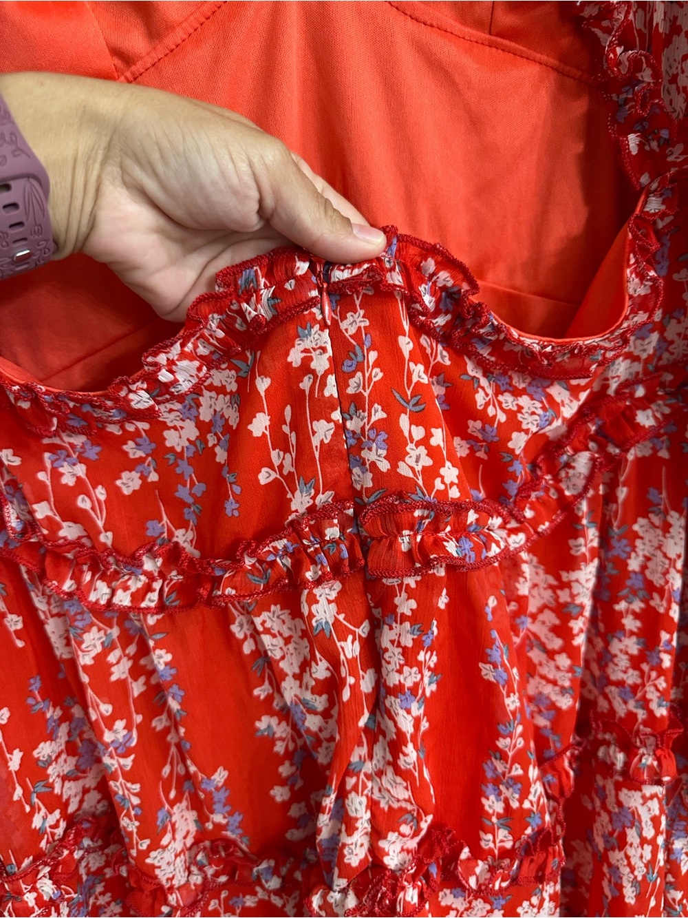 Amazon Red Floral Ruffled Mini Dress - Picture 6 of 6